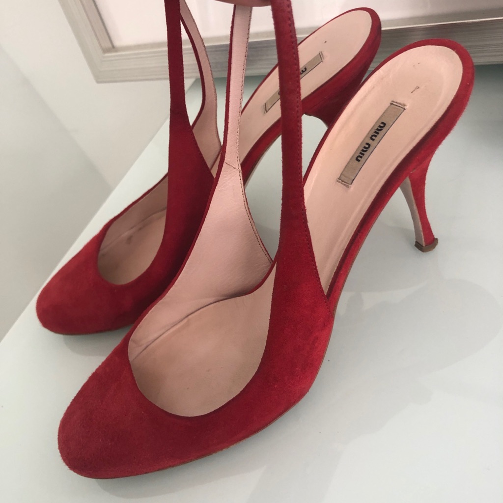Miu Miu Red Suede Sling Strappy Heels